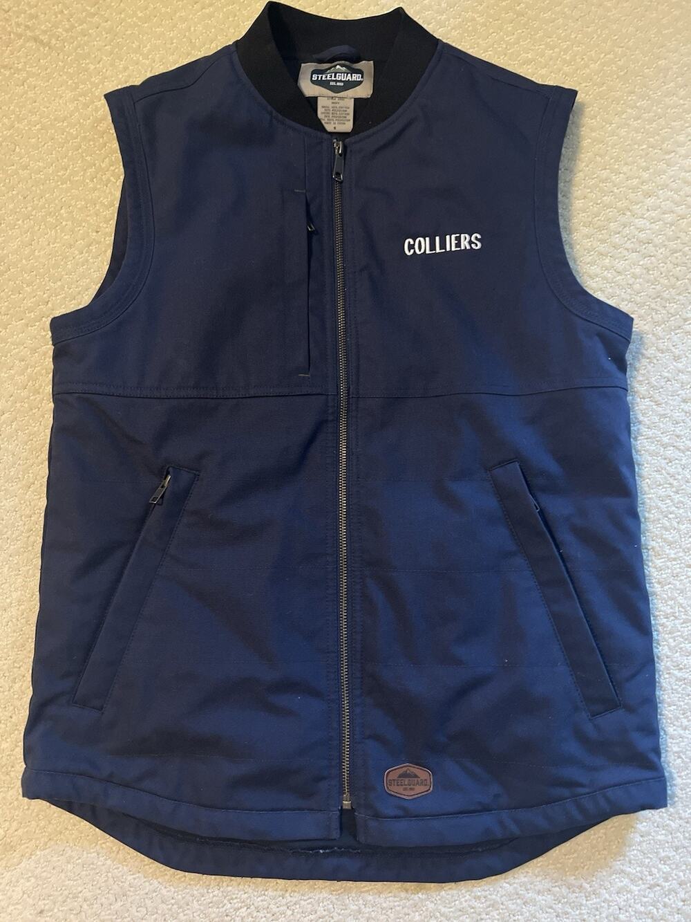 SteelGuard Quilted Work Vest Mens Navy Blue Canvas Fleece Lined Colliers Small S